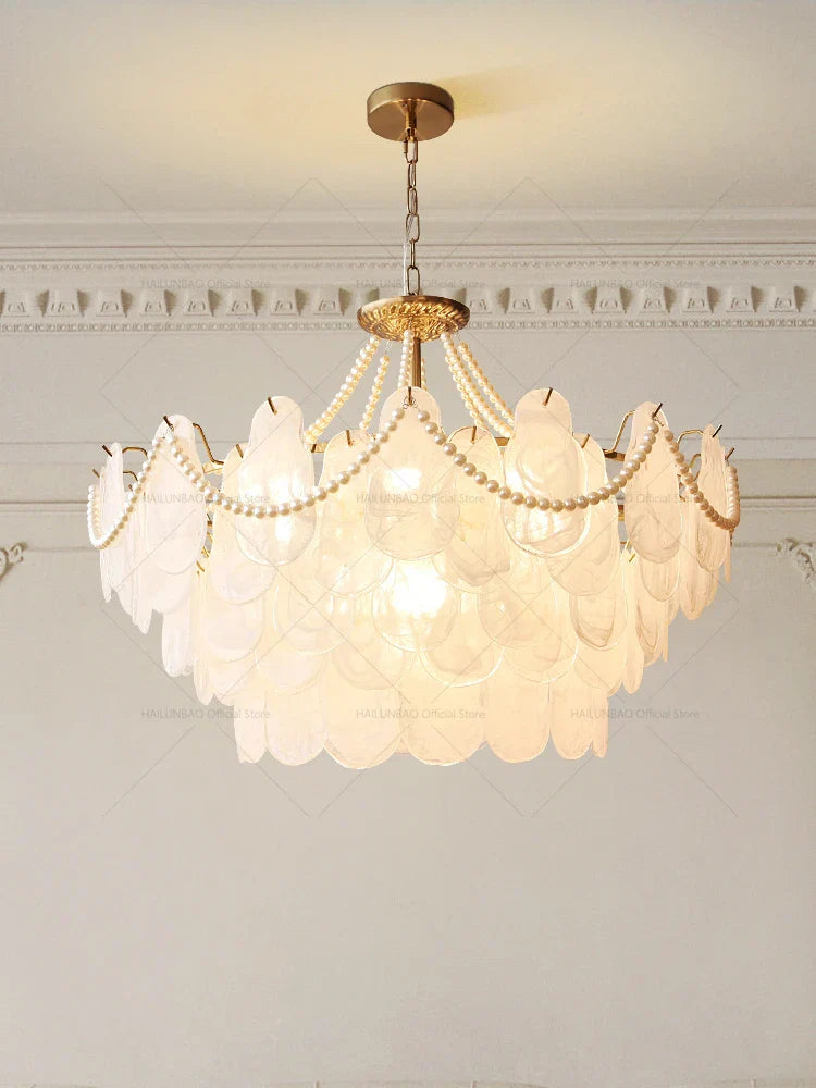 French Chandelier Garden Light with K9 Crystal | Elegant Pearl Shell Design