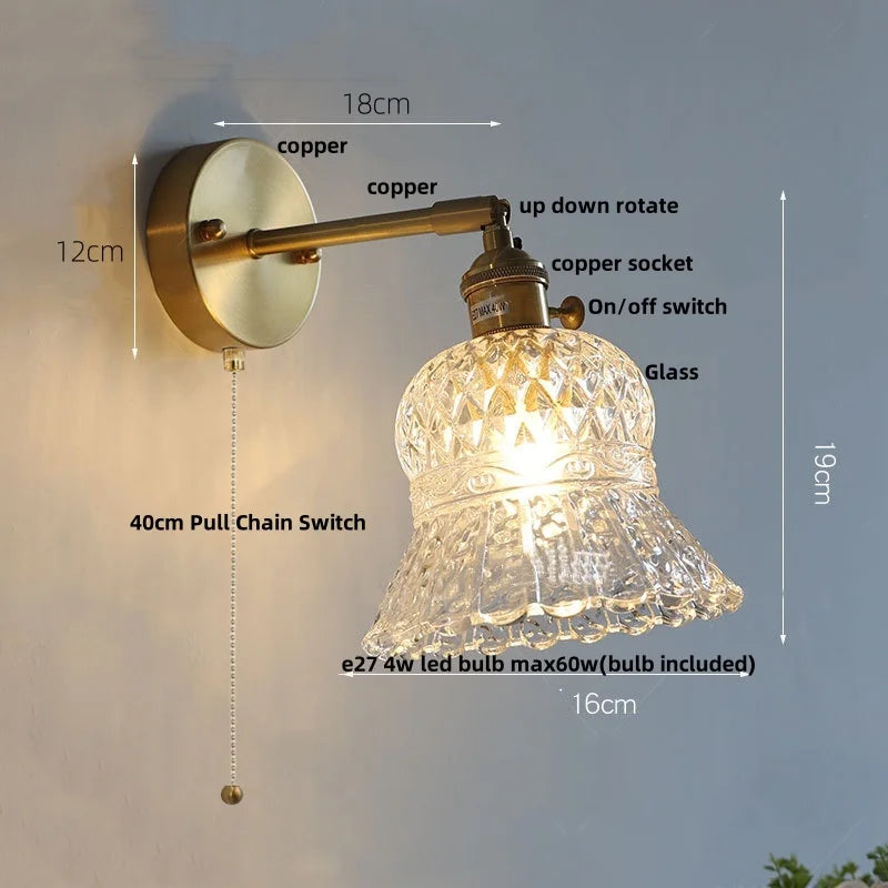 Afralia™ Brass LED Wall Sconce with Pull Chain Switch, Nordic Design