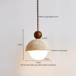 LED Pendant Lights Yellow Travertine Wood Hanging Lamp for Bedroom Dining Room