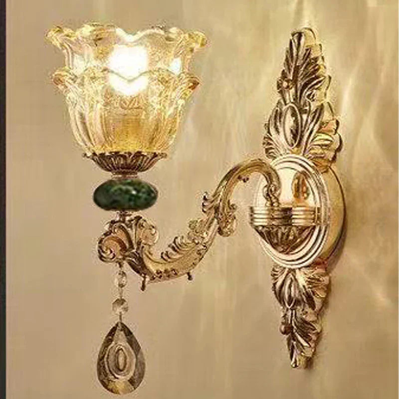 LED Crystal Ceramic Retro Ceiling Chandelier European Style Luxury Lamp