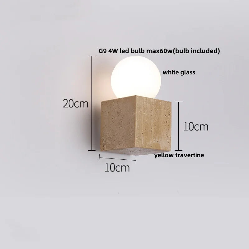 Yellow Travertine Stone LED Wall Sconce - Modern Nordic Design