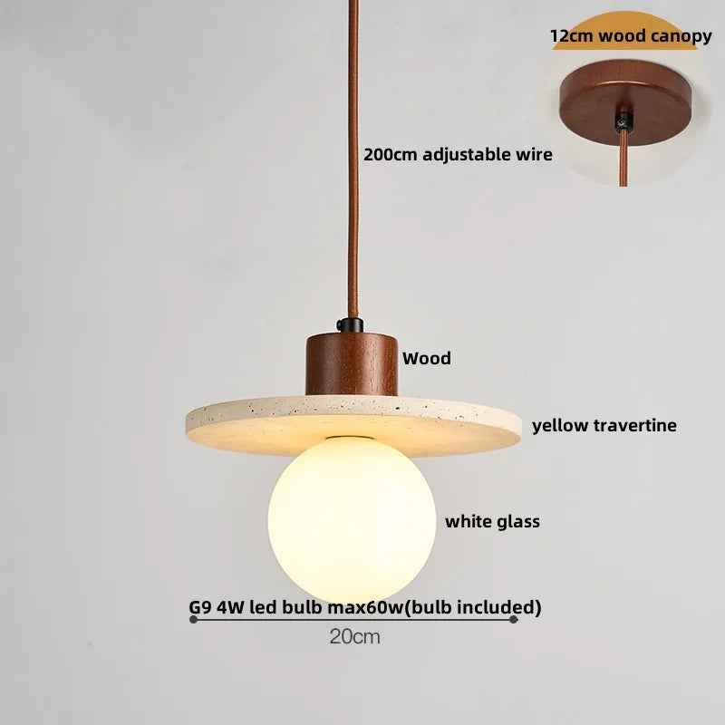 Yellow Travertine Stone LED Pendant Lamp - Nordic Modern Design