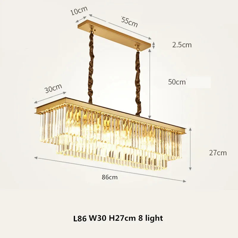 Gold Black Metal Crystal Pendant Lights Chain Hanging LED Suspension Lamp Fixtures