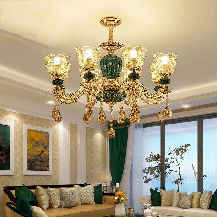 LED Crystal Ceramic Retro Ceiling Chandelier European Style Luxury Lamp