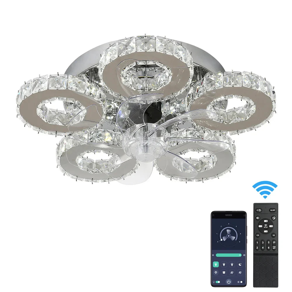 Crystal LED Ceiling Fan: Remote Control Chandelier for Bedroom & Living Room