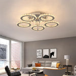 Crystal Flush Mount Chandelier: App Dimmable Rings Shape Ceiling Light