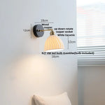 White Ceramic Wood LED Wall Light Fixture Pull Chain Switch Bedside Lamp