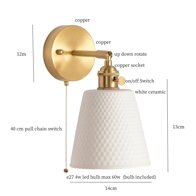 White Ceramic Ball LED Wall Lamp - Japanese Vintage Wall Sconce Lighting
