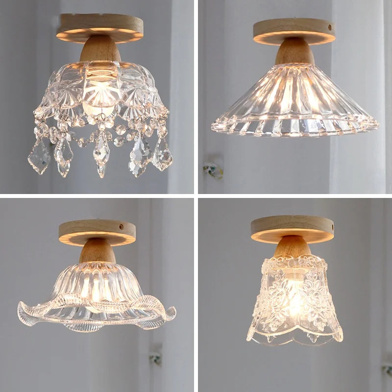 Crystal Wood LED Ceiling Lamp Clear Glass Modern Indoor Lighting