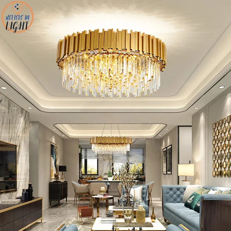 Gold Black Crystal Chandeliers LED Ceiling Light for Luxe Living & Hospitality