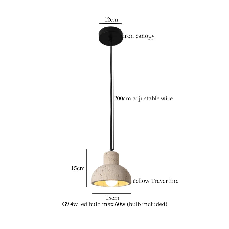 Afralia™ Wabi Sabi Stone LED Hanging Lamp Yellow Travertine Vintage Pendant Lighting