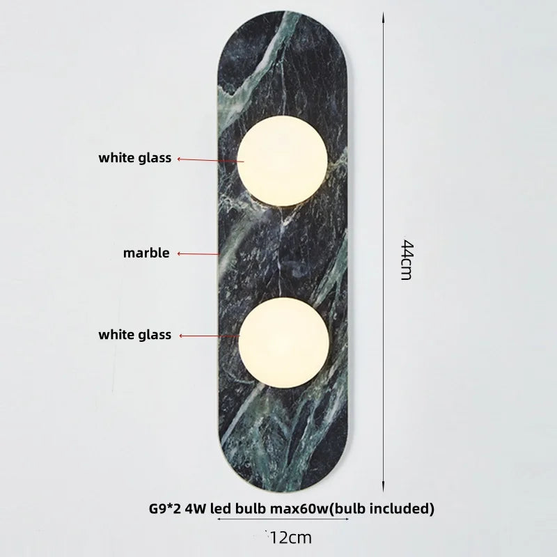 Luxury Art LED Wall Lights Green Bulgari Stone White Glass Bedside Lamp