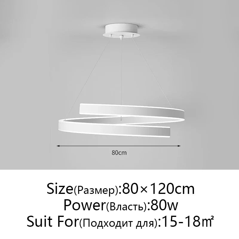 Round Spiral Chandelier in Black/White For Living Dining Kitchen Room Lighting Fixtures