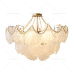 Pearl Crystal Chandelier for Dining Living Bedroom, Elegant French Shell Glass Light