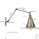 Silver Iron LED Swing Arm Wall Lights, Industrial Style, Plug-In, Stair & Bedside Lamp