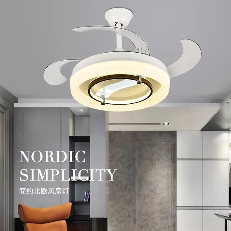 42" Bladeless Ceiling Fan Chandelier with Remote & Retractable Blades