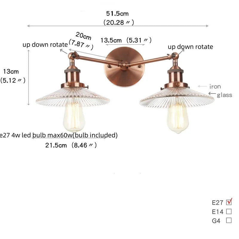Vintage Loft Art Glass Wall Lamp - LED Study Aisle Bedside Light