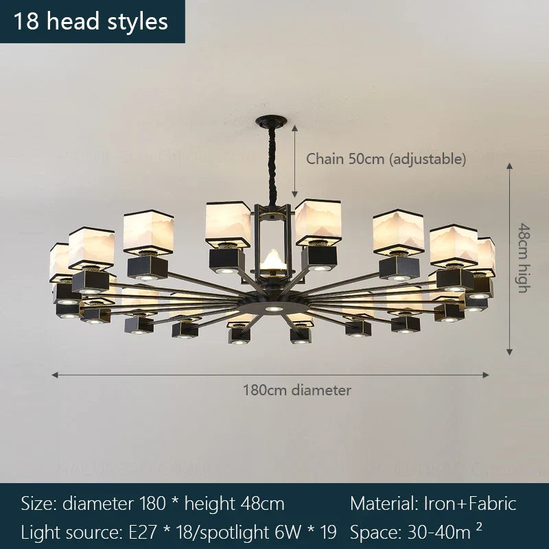 Chinese Zen Marble Chandelier for Living Room, Restaurant, and Bedroom