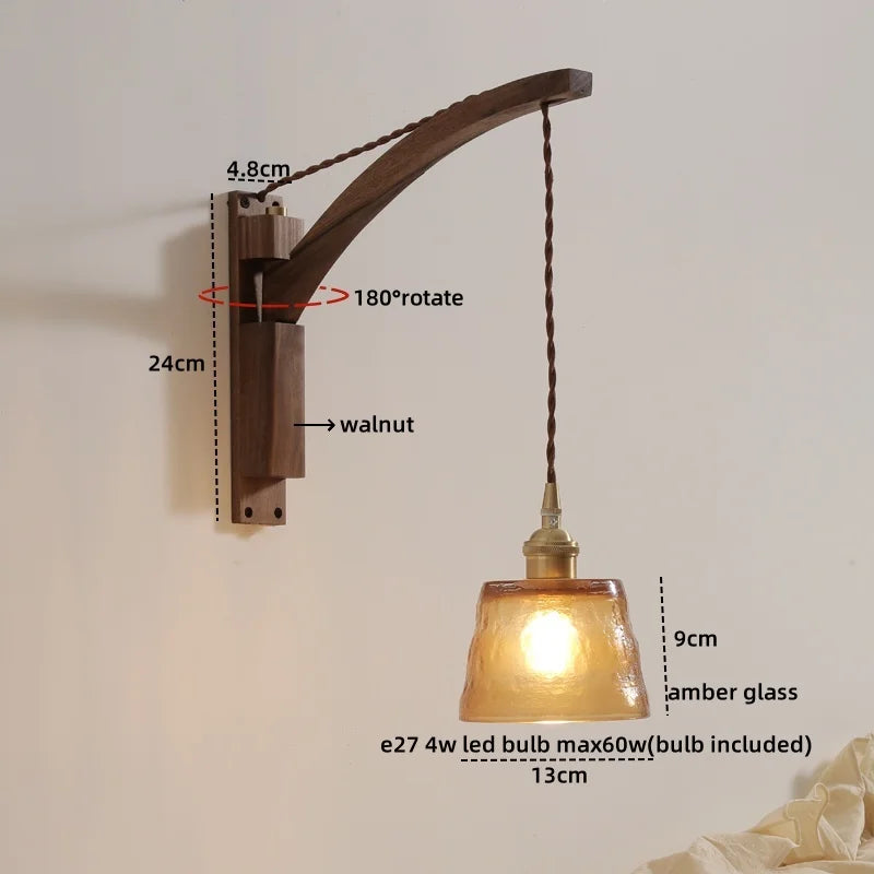 Nordic LED Wall Sconce Walnut Copper Stair Light Fixtures