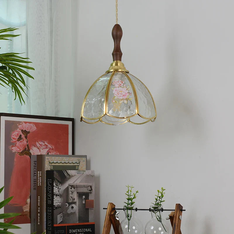 Afralia™ Walnut Tiffany Glass LED Pendant Light : Nordic Modern Kitchen Hanging Lamp