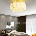 Ivory White Marble Copper LED Ceiling Light Luxury Modern Fixture
