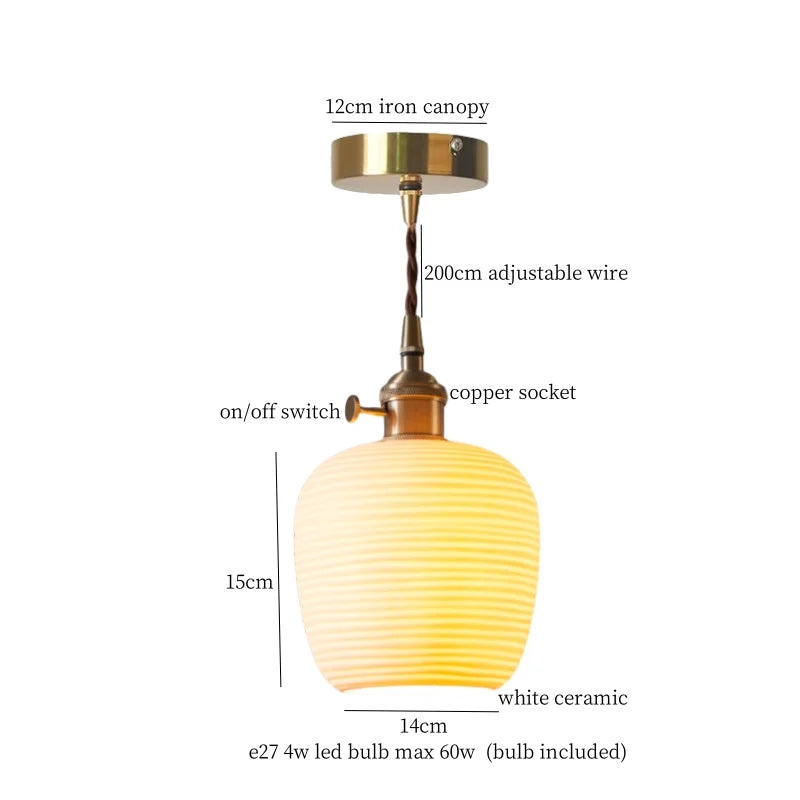 Ceramic LED Pendant Light: Modern Brass Hanging Lamp for Home Decor