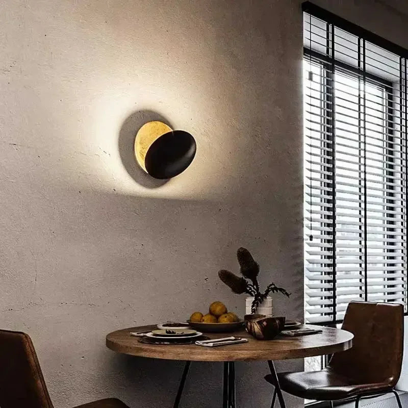 Rotatable Solar Eclipse LED Wall Lights in Black Gold Texture