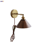Nordic Walnut Wood Copper Up Down LED Wall Sconce Bedside Lamp