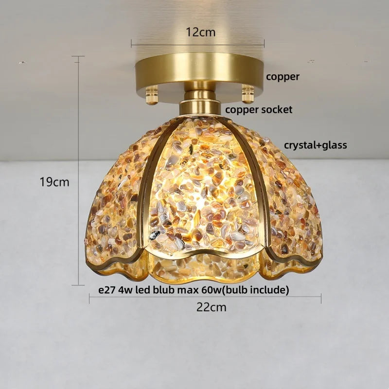 Handcrafted Glass Crystal Copper Ceiling Light Fixture for Dining Bedroom Kitchen