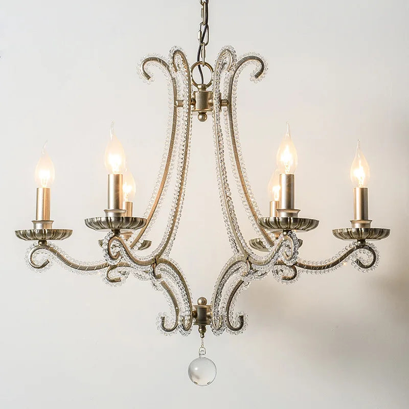 Crystal LED Chandelier: French Living Room Retro E14 Pendant Light for Home Decor