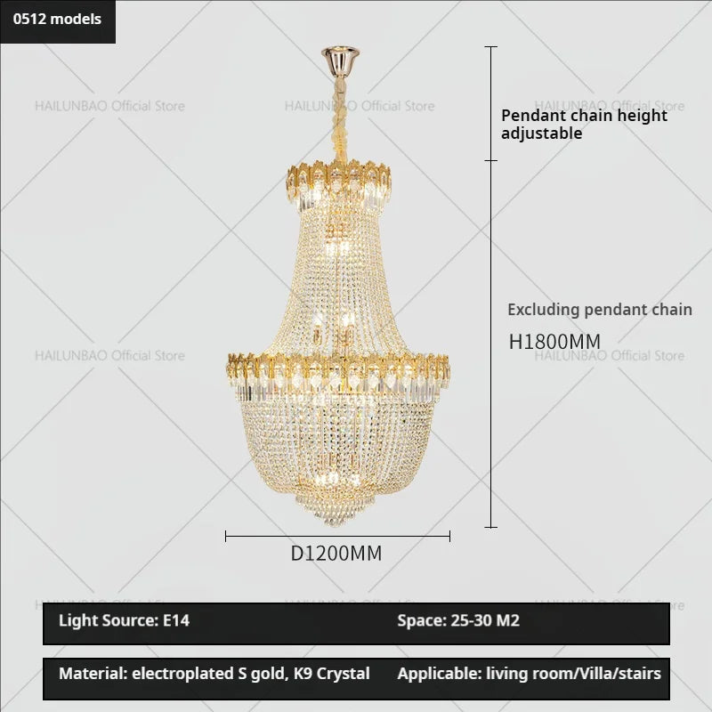 Crystal Chandelier: Luxury Duplex Hotel Living Room Stairwell Design