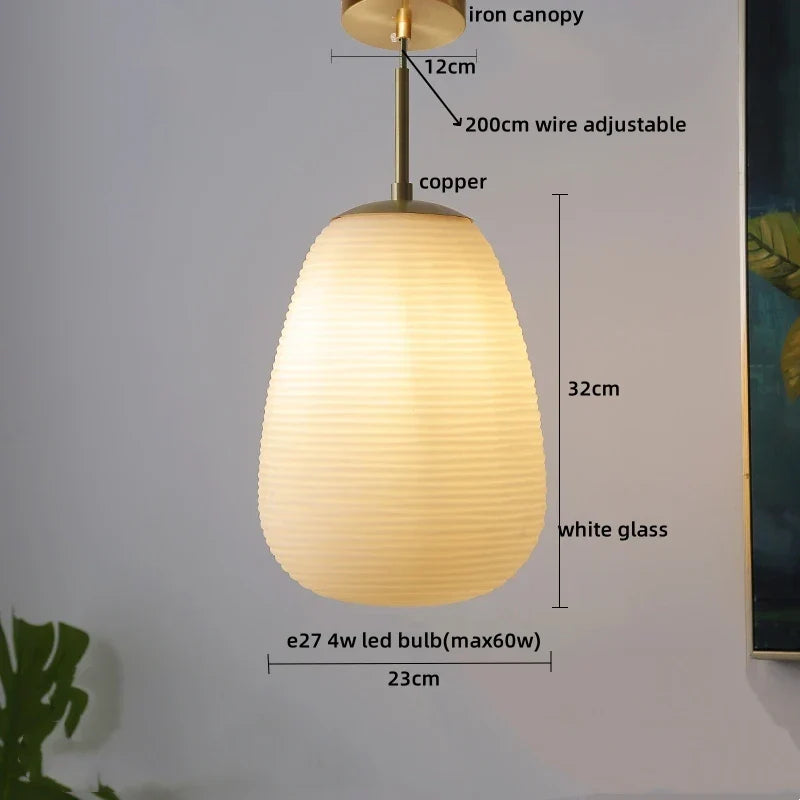 Glass Copper LED Pendant Chandelier for Bedroom Dining Living Room