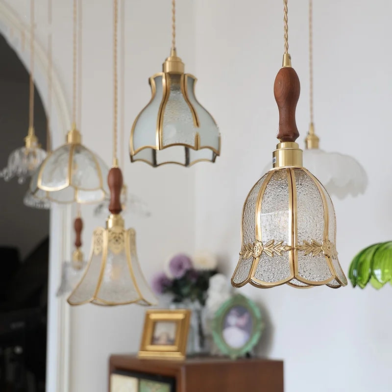Walnut Wood Loft LED Pendant Lights Glass Hang Lamp Home Decor