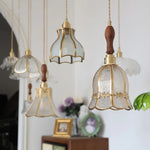 Walnut Wood Loft LED Pendant Lights Glass Hang Lamp Home Decor