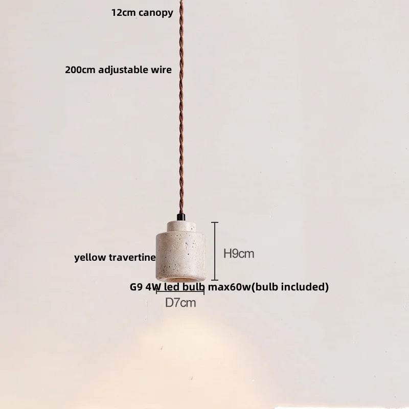 Yellow Travertine Stone Pendant Lamp for Bedroom Balcony Cafe, 2m Wire, Nordic Modern Style