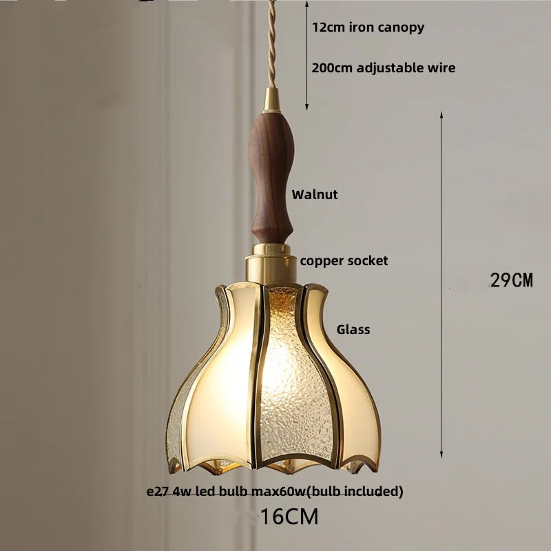 Walnut Wood Loft LED Pendant Lights Glass Hang Lamp Home Decor