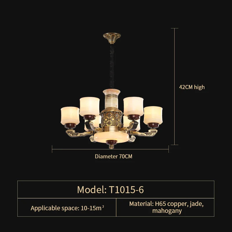 Luxury Copper Marble Chandelier for Living Room in New Chinese Style