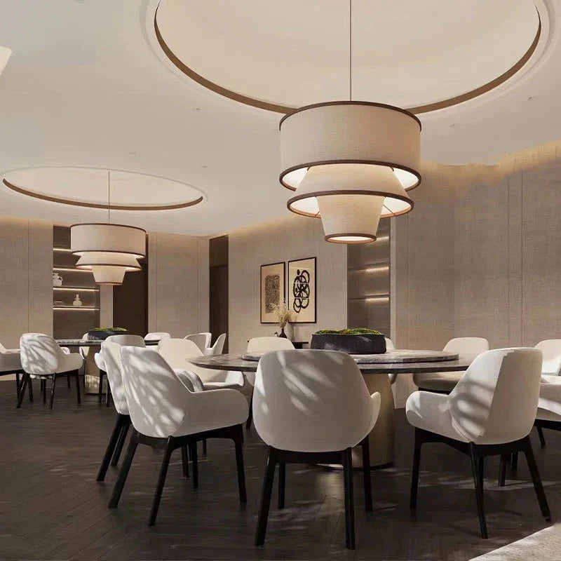 Wabi Sabi Fabric Ceiling Chandelier LED Pendant Lamp for Living Dining Room