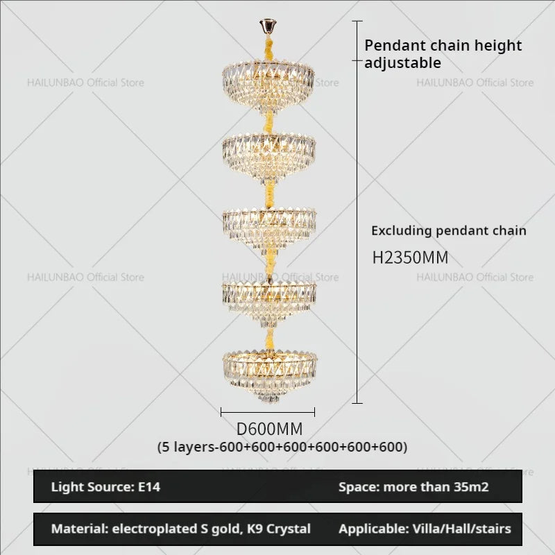 Crystal Duplex Chandelier: New Light Luxury Post-Modern Hall Lighting for High Living Room