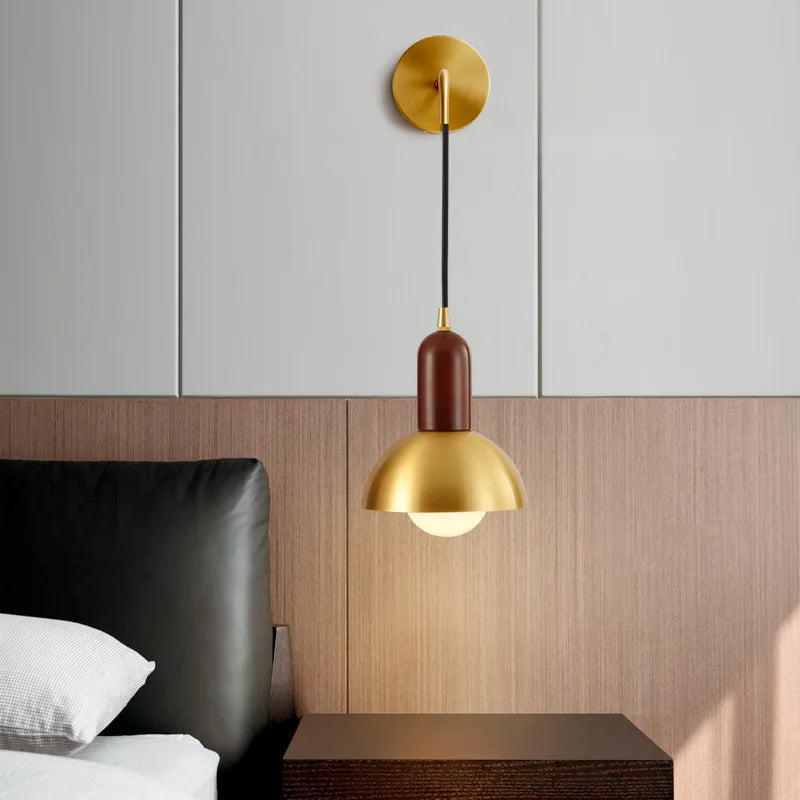 Modern Wood Copper LED Wall Sconce for Living Room Corridor Bar Bathroom