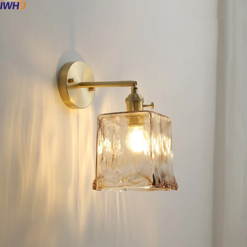 Glass Copper LED Wall Lamp with Knob Switch for Modern Home Decor