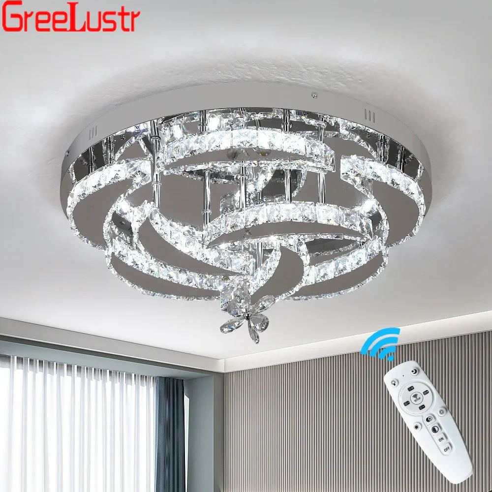 Crystal Raindrop Flowers Remote LED Chandelier Ceiling Light for Living Room