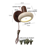 Yellow Travertine Wood Wall Light: Up Down Rotate LED Fixture with Pull Chain Switch.