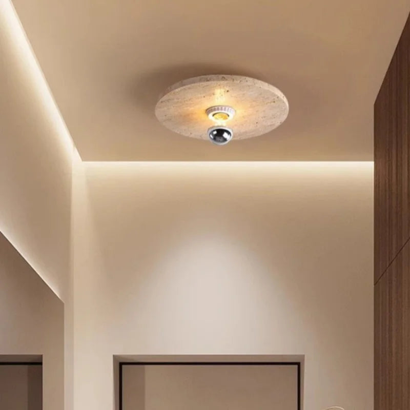 Natural Yellow Travertine Ceiling Lights with LED Edison Bulb