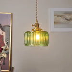 Green Glass LED Pendant Light: Nordic Modern Hanging Lamp for Bedroom Dining Room