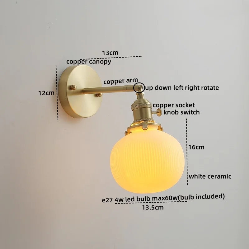 Ceramic LED Wall Light with Pull Chain Switch for Bedroom Bathroom Living Room