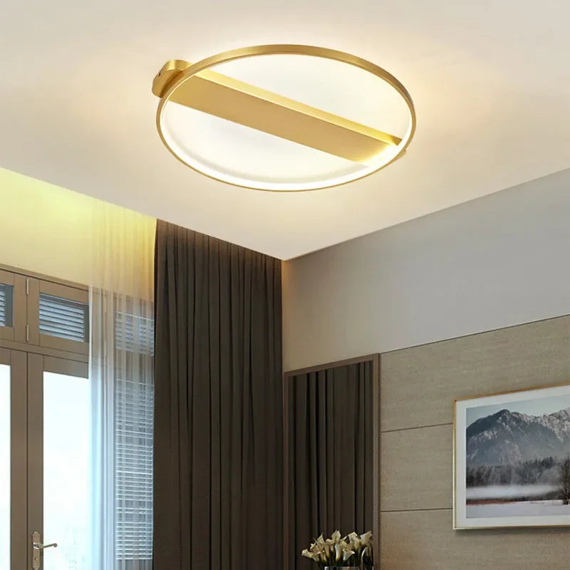Luxe Copper Ceiling Light: Circular Minimalist Bedroom Lamp for Elegant Style