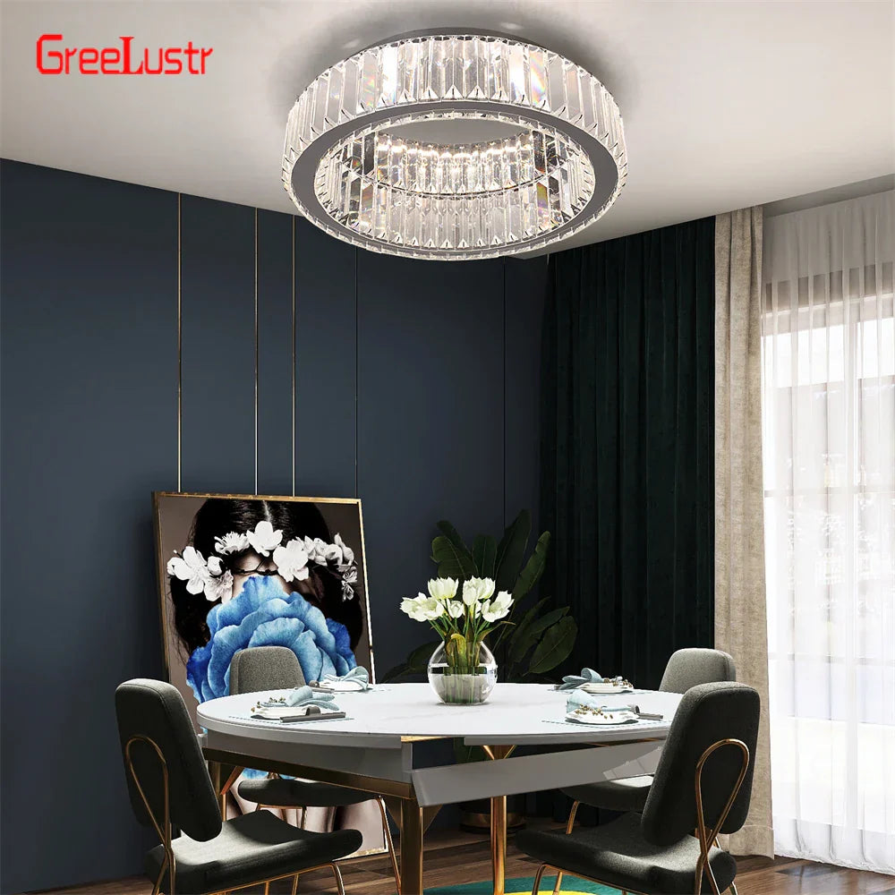 Big Crystal Round LED Chandelier Dimmable Ceiling Light with Remote