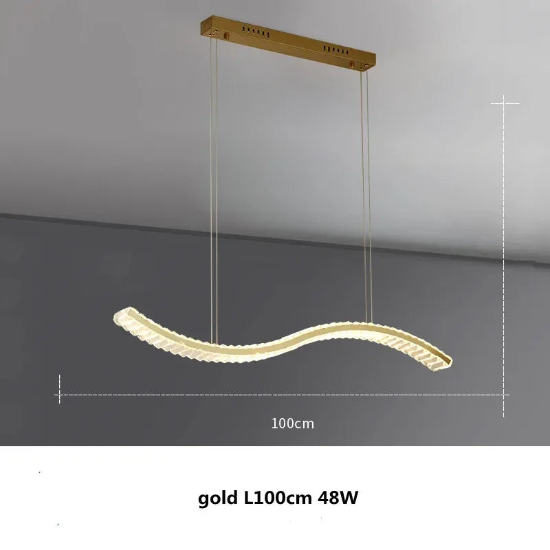 S Wave Steel & Crystal Dimmable LED Pendant Lights