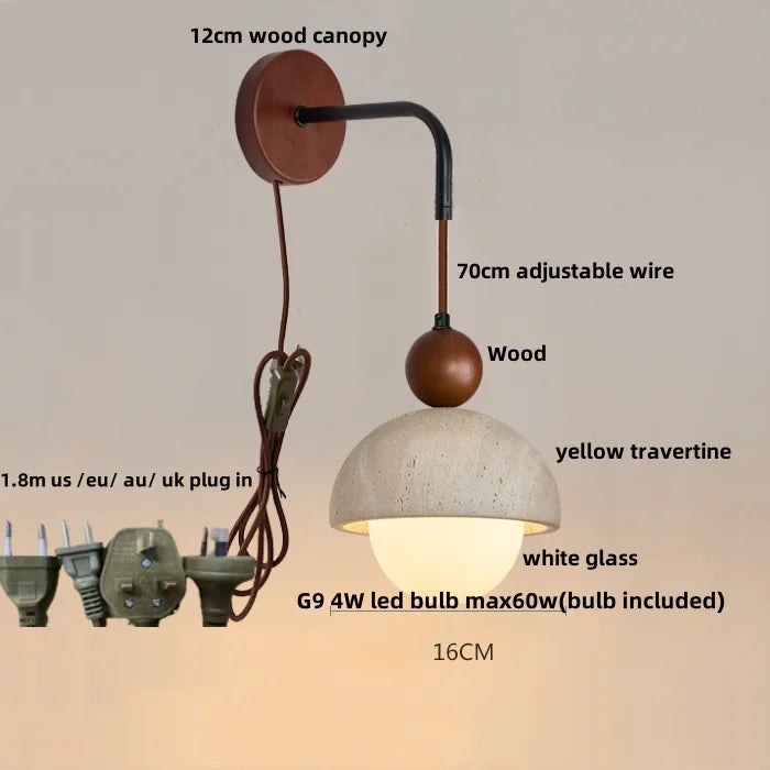 White Glass LED Wall Lights Wood Nordic Modern Bedside Lamp Sconce
